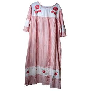 Expressions Made in India 100% Cotton Red White Embroidered Patio Dress Sz. 2X